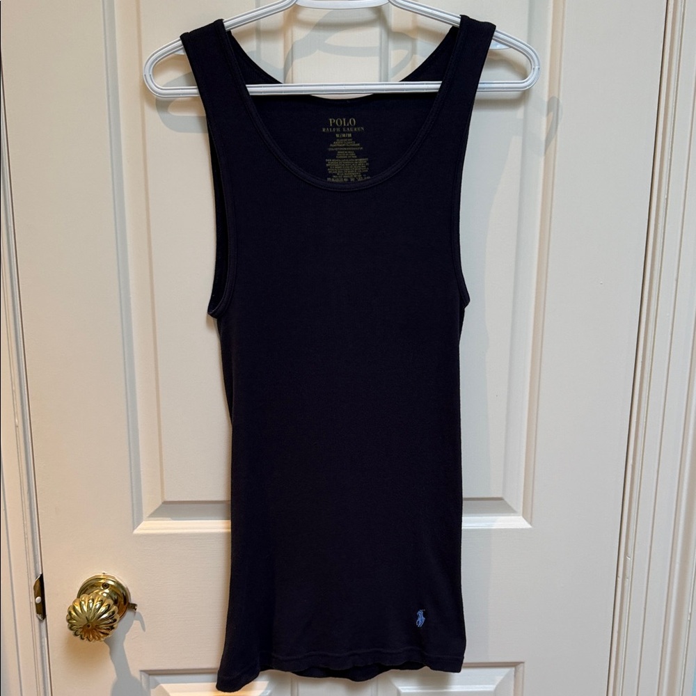 Polo Ralph Lauren sz M navy ribbed long tank w pony emblem at bottom - very Y2K